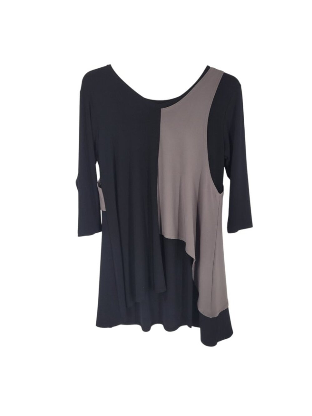 Sympli Matrix Layer Top Size 12 Black Taupe Asymmetrical Lagenlook Tunic - Picture 2 of 4